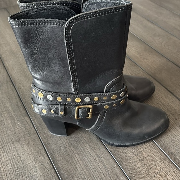 Black Leather Studded Ankle Boots - Picture 4 of 8